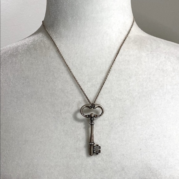 Fossil Silver Skeleton Key Crystal Necklace Vintage Bohemian Whimsical Magical - Picture 1 of 9